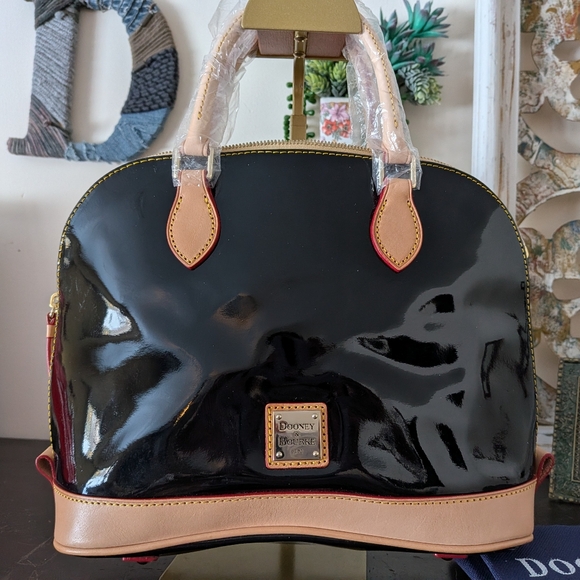 Dooney & Bourke Onyx Black Patent Leather Zip Zip Satchel NWT - Picture 3 of 11